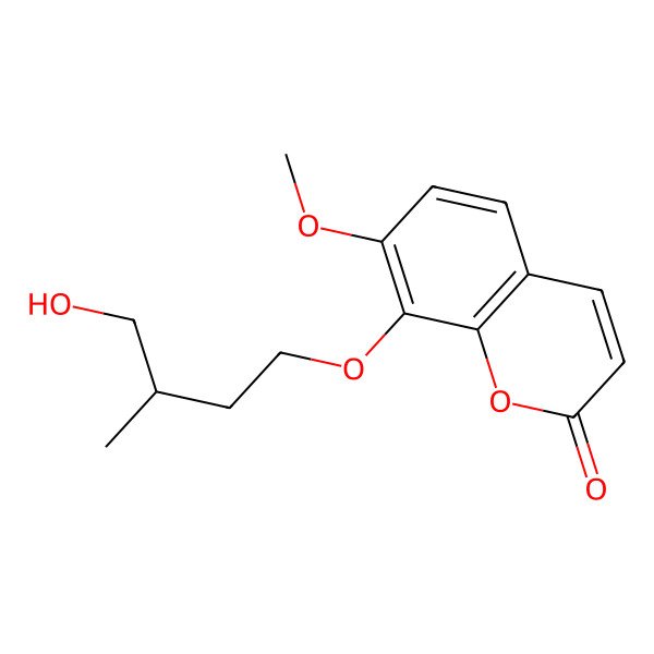 2D Structure of 8-[(3S)-4-hydroxy-3-methylbutoxy]-7-methoxychromen-2-one
