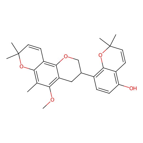 2D Structure of 8-[(3S)-5-methoxy-6,8,8-trimethyl-3,4-dihydro-2H-pyrano[2,3-f]chromen-3-yl]-2,2-dimethylchromen-5-ol