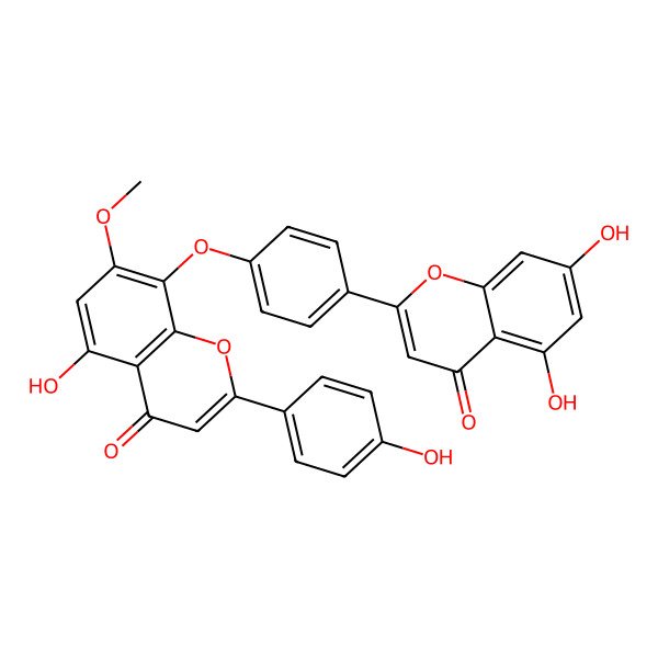2D Structure of 8-[4-(5,7-Dihydroxy-4-oxochromen-2-yl)phenoxy]-5-hydroxy-2-(4-hydroxyphenyl)-7-methoxychromen-4-one