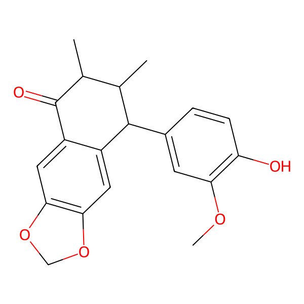2D Structure of 8-(4-hydroxy-3-methoxyphenyl)-6,7-dimethyl-7,8-dihydro-6H-benzo[f][1,3]benzodioxol-5-one