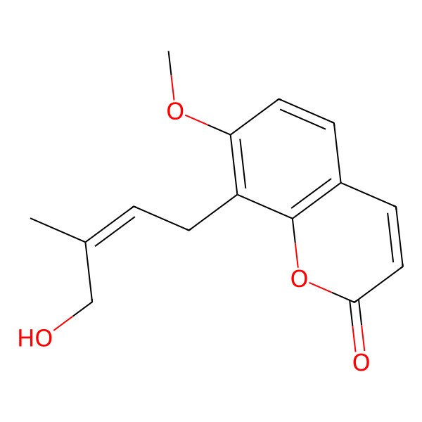 2D Structure of 8-(4-Hydroxy-3-methylbut-2-enyl)-7-methoxychromen-2-one