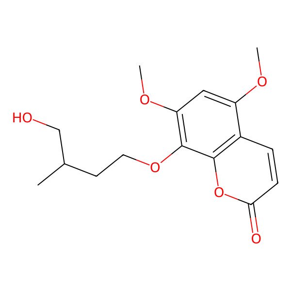 2D Structure of 8-(4-Hydroxy-3-methylbutoxy)-5,7-dimethoxychromen-2-one 2D Structure of 8-(4-Hydroxy-3-methylbutoxy)-5,7-dimethoxychromen-2-one