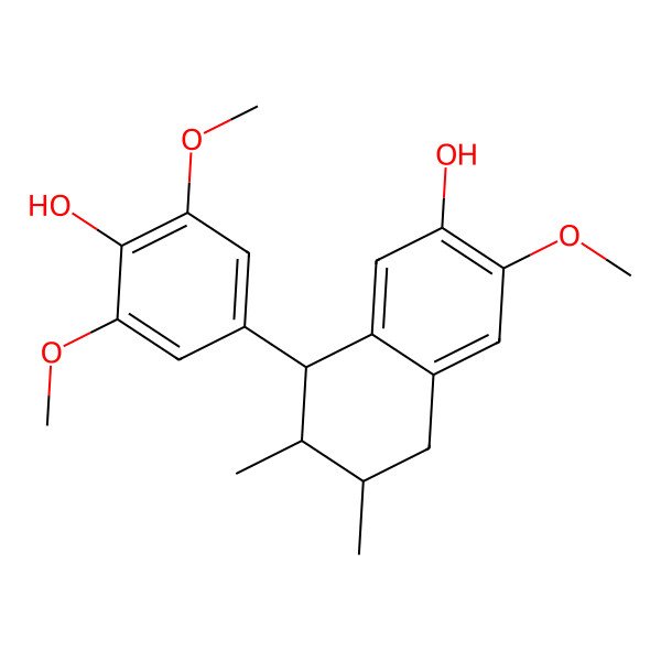 2D Structure of 8-(4-Hydroxy-3,5-dimethoxyphenyl)-3-methoxy-6,7-dimethyl-5,6,7,8-tetrahydronaphthalen-2-ol