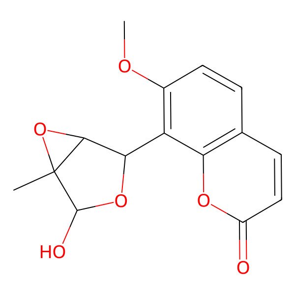 2D Structure of 8-(4-Hydroxy-5-methyl-3,6-dioxabicyclo[3.1.0]hexan-2-yl)-7-methoxychromen-2-one
