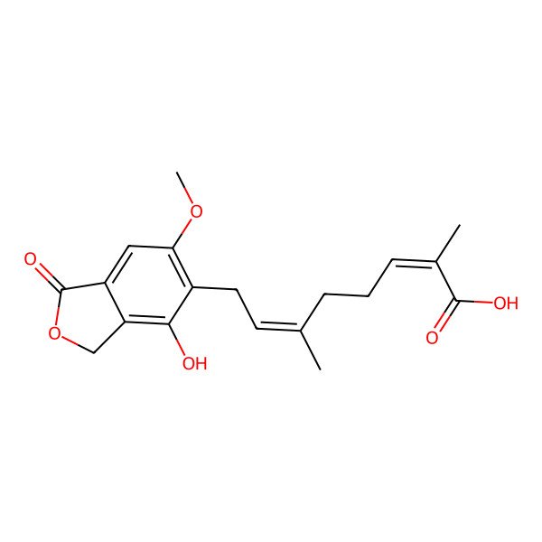 2D Structure of 8-(4-hydroxy-6-methoxy-1-oxo-3H-2-benzofuran-5-yl)-2,6-dimethylocta-2,6-dienoic acid