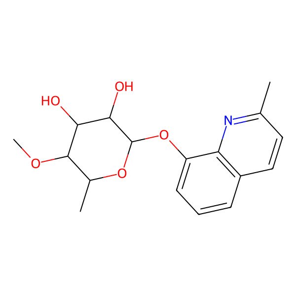 2D Structure of 8-(4'-O-methyl-alpha-rhamnopyranosyloxy)-2-methyquinoline