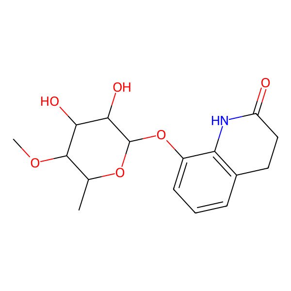 2D Structure of 8-(4'-O-methyl-alpha-rhamnopyranosyloxy)-3,4-dihydroquinolin-2(1H)-one