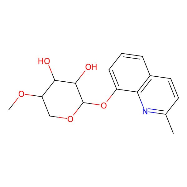 2D Structure of 8-(4'-O-methyl-alpha-ribopyranosyloxy)-2-methylquinoline
