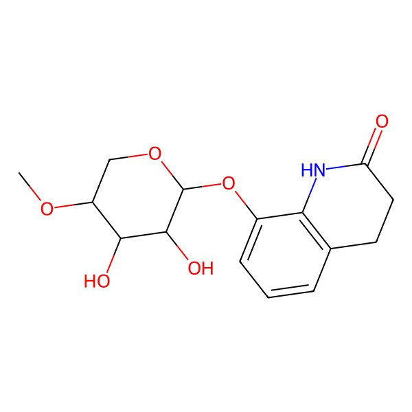 2D Structure of 8-(4'-O-methyl-alpha-ribopyranosyloxy)-3,4-dihydroquinolin-2(1H)-one