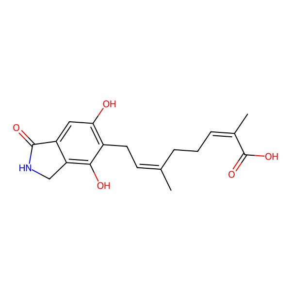 2D Structure of 8-(4,6-Dihydroxy-1-oxo-2,3-dihydroisoindol-5-yl)-2,6-dimethylocta-2,6-dienoic acid