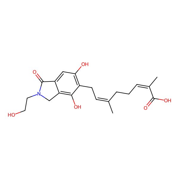 2D Structure of 8-[4,6-dihydroxy-2-(2-hydroxyethyl)-1-oxo-3H-isoindol-5-yl]-2,6-dimethylocta-2,6-dienoic acid