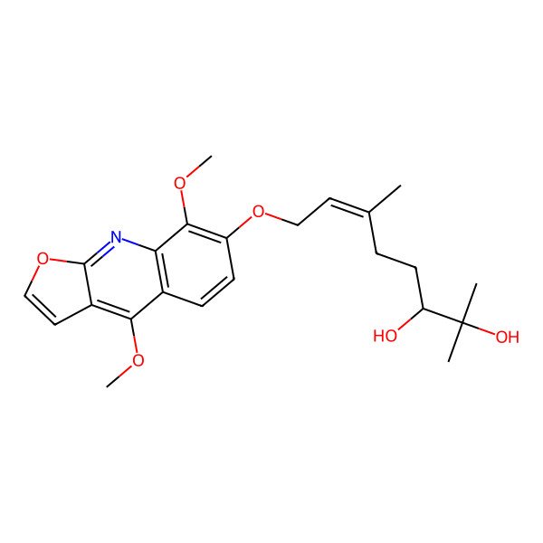 2D Structure of 8-(4,8-Dimethoxyfuro[2,3-b]quinolin-7-yl)oxy-2,6-dimethyloct-6-ene-2,3-diol