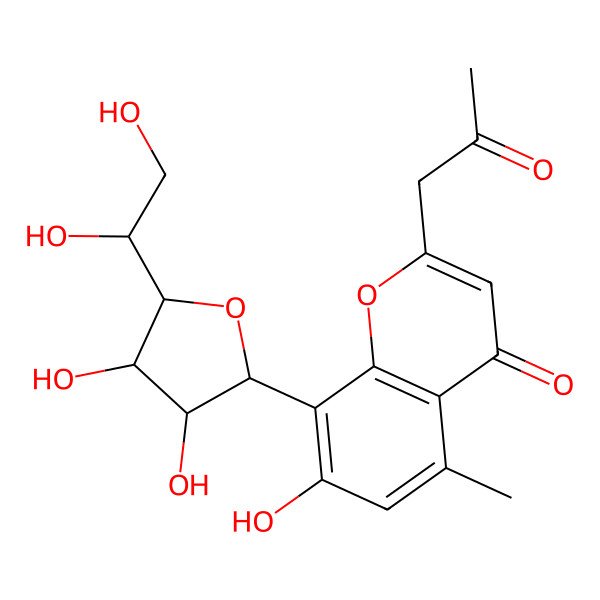 2D Structure of 8-[5-(1,2-Dihydroxyethyl)-3,4-dihydroxyoxolan-2-yl]-7-hydroxy-5-methyl-2-(2-oxopropyl)chromen-4-one