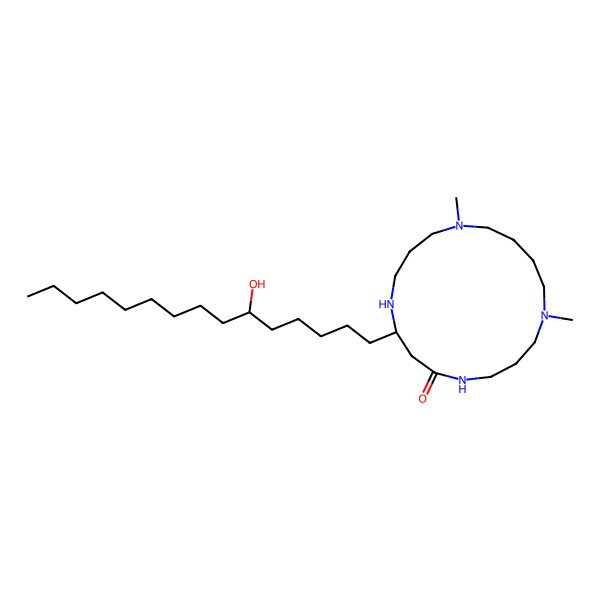 2D Structure of 8-(6-Hydroxypentadecyl)-1,13-dimethyl-1,5,9,13-tetrazacycloheptadecan-6-one 2D Structure of 8-(6-Hydroxypentadecyl)-1,13-dimethyl-1,5,9,13-tetrazacycloheptadecan-6-one