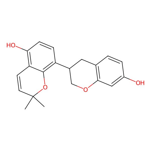 2D Structure of 8-(7-hydroxy-3,4-dihydro-2H-chromen-3-yl)-2,2-dimethylchromen-5-ol