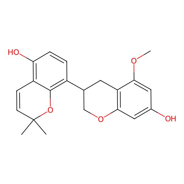 2D Structure of 8-(7-hydroxy-5-methoxy-3,4-dihydro-2H-chromen-3-yl)-2,2-dimethylchromen-5-ol