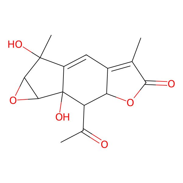 2D Structure of 8-Acetyl-9,13-dihydroxy-4,13-dimethyl-6,11-dioxatetracyclo[7.4.0.03,7.010,12]trideca-1,3-dien-5-one