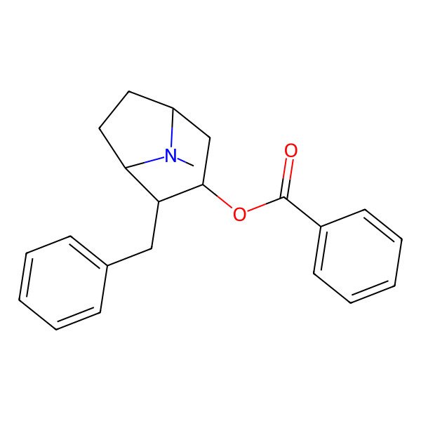 2D Structure of 8-Azabicyclo[3.2.1]octan-3-ol, 8-methyl-2-(phenylmethyl)-, benzoate (ester)
