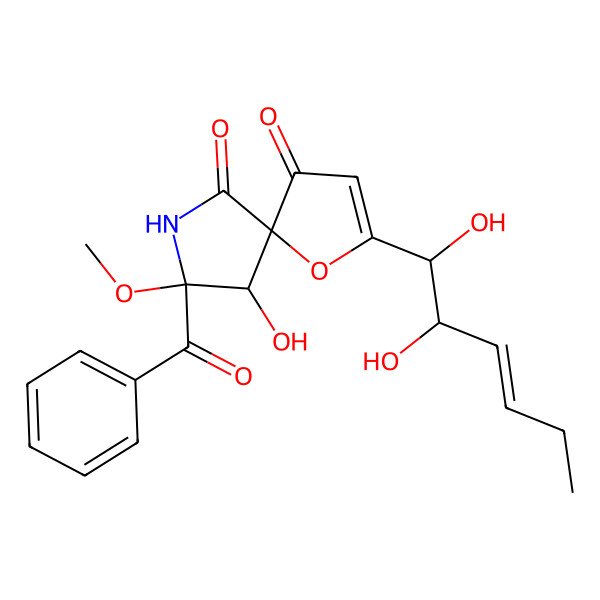 2D Structure of 8-Benzoyl-2-(1,2-dihydroxyhex-3-enyl)-9-hydroxy-8-methoxy-1-oxa-7-azaspiro[4.4]non-2-ene-4,6-dione