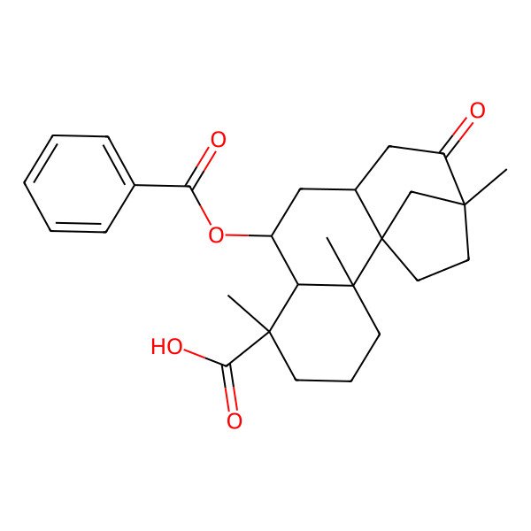 2D Structure of 8-Benzoyloxy-2,6,13-trimethyl-12-oxotetracyclo[11.2.1.01,10.02,7]hexadecane-6-carboxylic acid