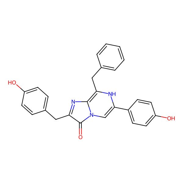 2D Structure of 8-benzyl-6-(4-hydroxyphenyl)-2-[(4-hydroxyphenyl)methyl]-7H-imidazo[1,2-a]pyrazin-3-one