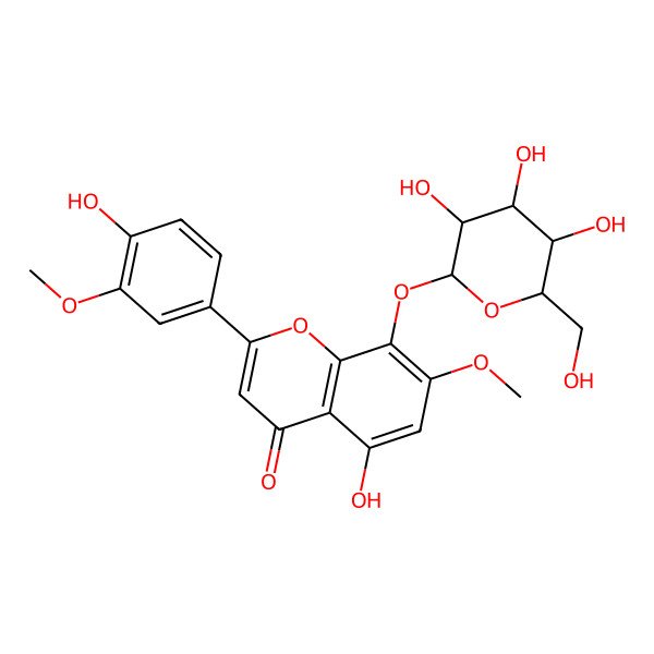 2D Structure of 8-(beta-D-Glucopyranosyloxy)-5-hydroxy-2-(4-hydroxy-3-methoxyphenyl)-7-methoxy-4H-1-benzopyran-4-one