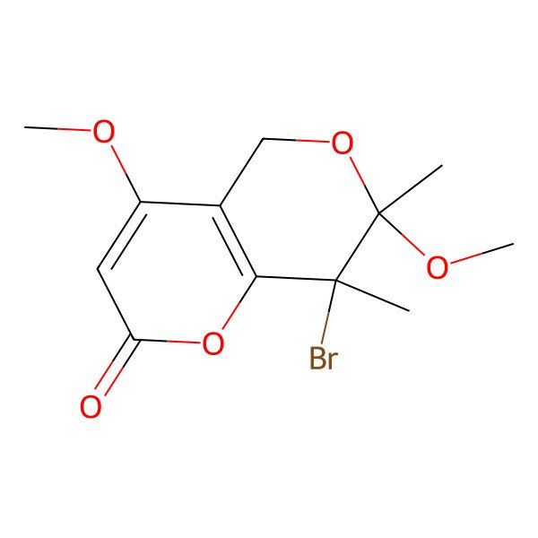 2D Structure of 8-bromo-4,7-dimethoxy-7,8-dimethyl-5H-pyrano[4,3-b]pyran-2-one
