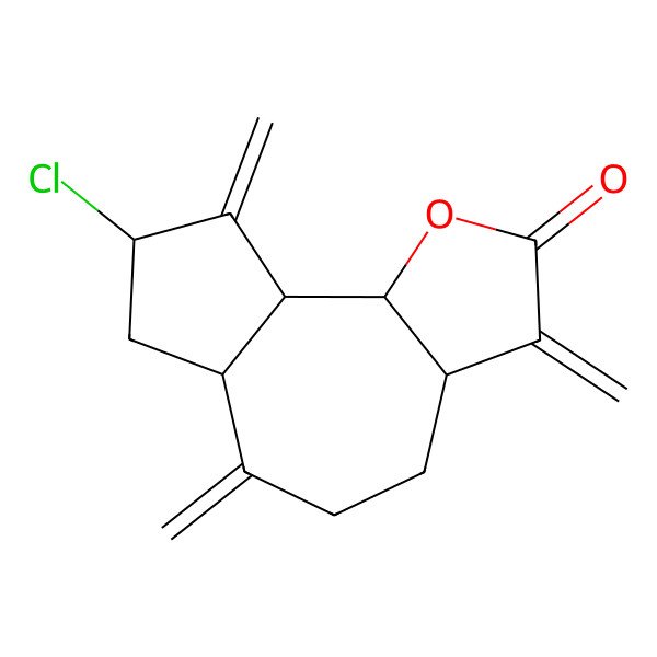 2D Structure of 8-Chloro-3,6,9-trimethylidene-3a,4,5,6a,7,8,9a,9b-octahydroazuleno[4,5-b]furan-2-one