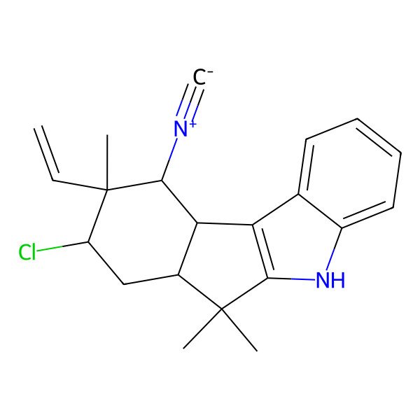 2D Structure of 8-Chloro-9-ethenyl-10-isocyano-6,6,9-trimethyl-5,6a,7,8,10,10a-hexahydroindeno[2,1-b]indole