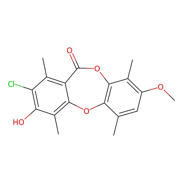 2D Structure of 8-Chloro-9-hydroxy-3-methoxy-1,4,7,10-tetramethylbenzo[b][1,4]benzodioxepin-6-one