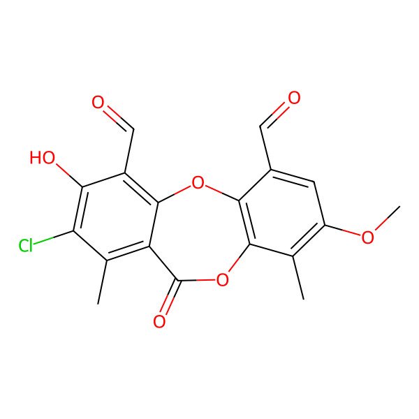2D Structure of 8-Chloro-9-hydroxy-3-methoxy-4,7-dimethyl-6-oxobenzo[b][1,4]benzodioxepine-1,10-dicarbaldehyde