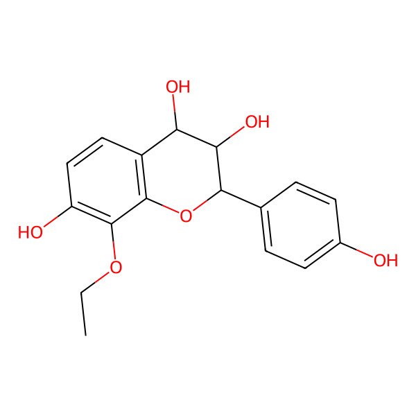 2D Structure of 8-ethoxy-2-(4-hydroxyphenyl)-3,4-dihydro-2H-chromene-3,4,7-triol