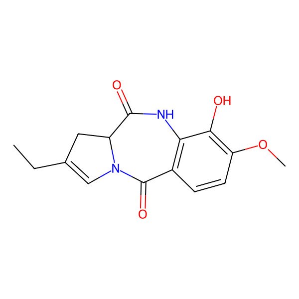 2D Structure of 8-ethyl-4-hydroxy-3-methoxy-6a,7-dihydro-5H-pyrrolo[2,1-c][1,4]benzodiazepine-6,11-dione