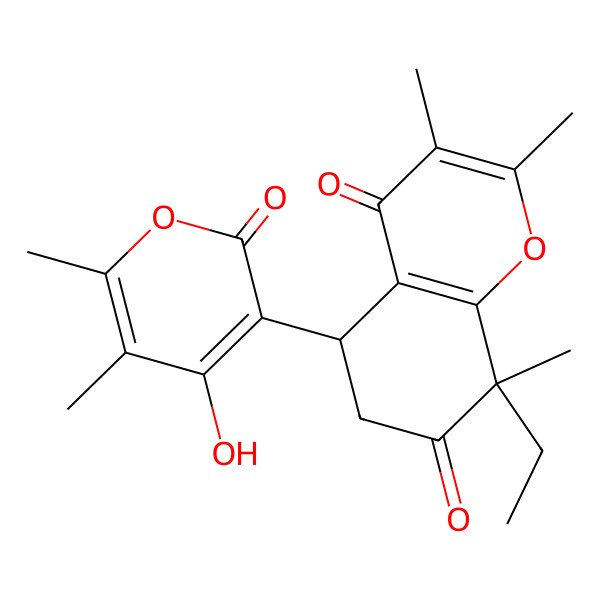 2D Structure of 8-Ethyl-5-(4-hydroxy-5,6-dimethyl-2-oxopyran-3-yl)-2,3,8-trimethyl-5,6-dihydrochromene-4,7-dione