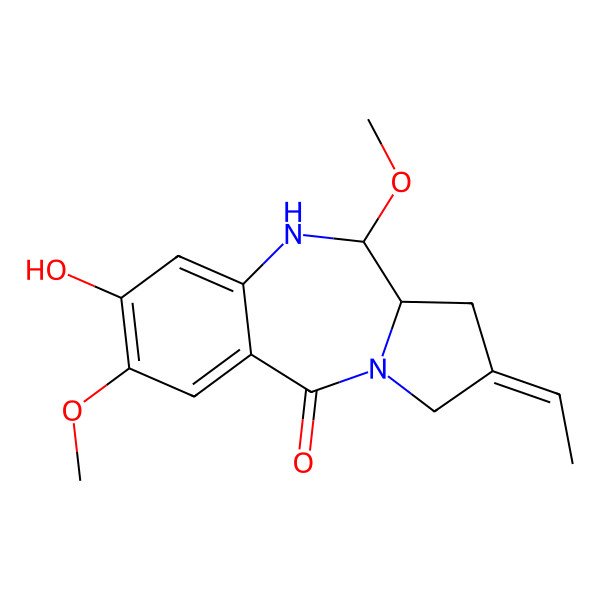 2D Structure of 8-ethylidene-3-hydroxy-2,6-dimethoxy-6,6a,7,9-tetrahydro-5H-pyrrolo[2,1-c][1,4]benzodiazepin-11-one