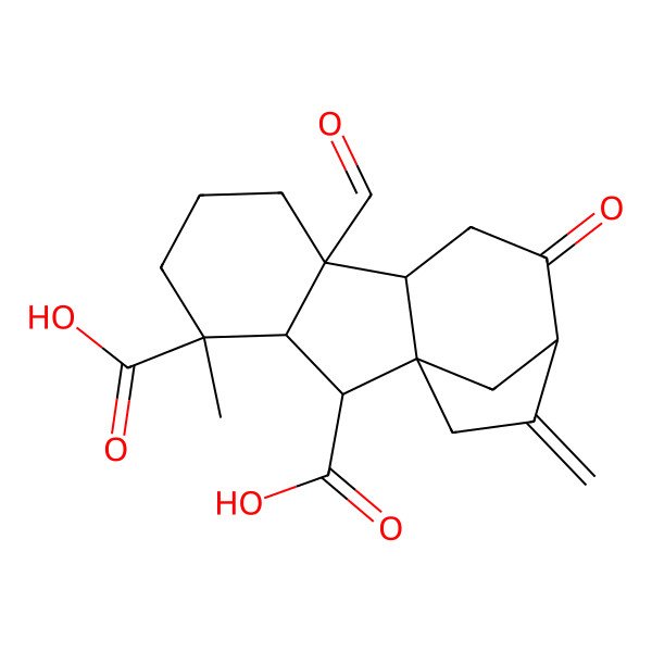 2D Structure of 8-Formyl-4-methyl-13-methylidene-11-oxotetracyclo[10.2.1.01,9.03,8]pentadecane-2,4-dicarboxylic acid