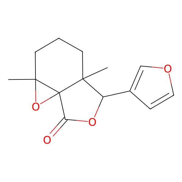 2D Structure of 8-(Furan-3-yl)-3,7-dimethyl-2,9-dioxatricyclo[5.3.0.01,3]decan-10-one