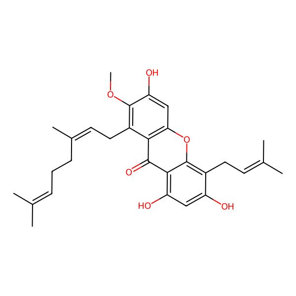 2D Structure of 8-Geranyl-4-(3,3-dimethylallyl)-7-methoxy-1,3,6-trihydroxyxanthone