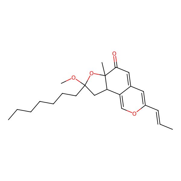 2D Structure of 8-Heptyl-8-methoxy-6a-methyl-3-prop-1-enyl-9,9a-dihydrofuro[2,3-h]isochromen-6-one