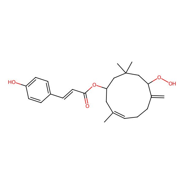 2D Structure of (8-Hydroperoxy-3,10,10-trimethyl-7-methylidenecycloundec-3-en-1-yl) 3-(4-hydroxyphenyl)prop-2-enoate