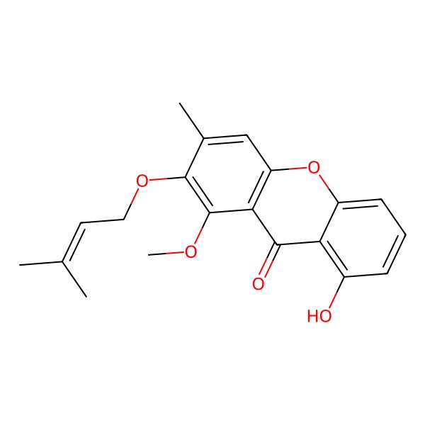 2D Structure of 8-Hydroxy-1-methoxy-3-methyl-2-(3-methylbut-2-enoxy)xanthen-9-one