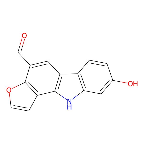 2D Structure of 8-hydroxy-10H-furo[3,2-a]carbazole-4-carbaldehyde
