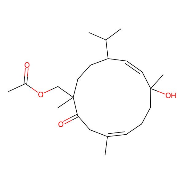 2D Structure of (8-Hydroxy-1,4,8-trimethyl-2-oxo-11-propan-2-ylcyclotrideca-4,9-dien-1-yl)methyl acetate