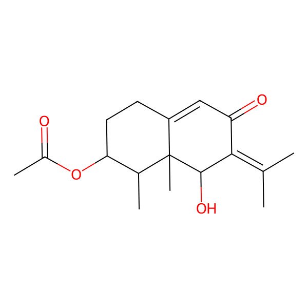 2D Structure of (8-hydroxy-1,8a-dimethyl-6-oxo-7-propan-2-ylidene-2,3,4,8-tetrahydro-1H-naphthalen-2-yl) acetate