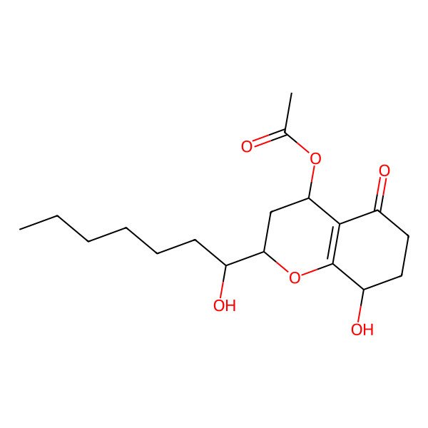 2D Structure of [8-Hydroxy-2-(1-hydroxyheptyl)-5-oxo-2,3,4,6,7,8-hexahydrochromen-4-yl] acetate