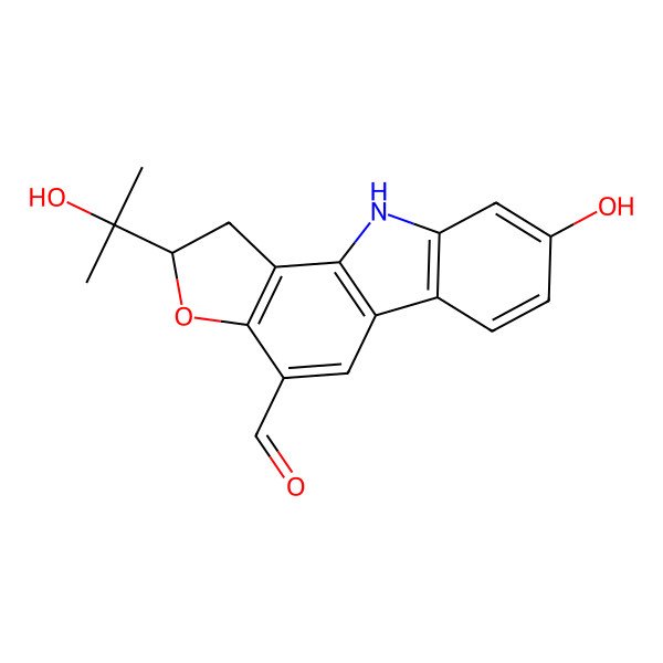 2D Structure of 8-hydroxy-2-(2-hydroxypropan-2-yl)-2,10-dihydro-1H-furo[3,2-a]carbazole-4-carbaldehyde