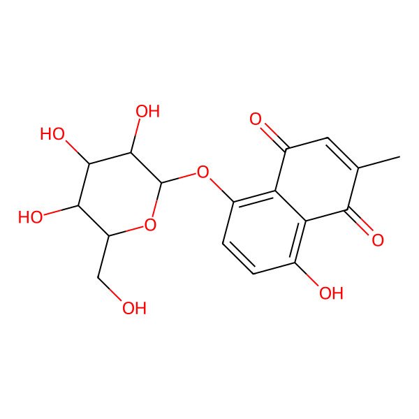 2D Structure of 8-Hydroxy-2-methyl-5-[3,4,5-trihydroxy-6-(hydroxymethyl)oxan-2-yl]oxynaphthalene-1,4-dione