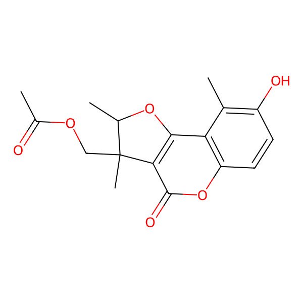 2D Structure of (8-hydroxy-2,3,9-trimethyl-4-oxo-2H-furo[3,2-c]chromen-3-yl)methyl acetate