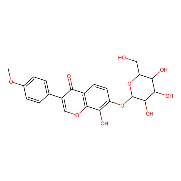 2D Structure of 8-Hydroxy-3-(4-methoxyphenyl)-7-[3,4,5-trihydroxy-6-(hydroxymethyl)oxan-2-yl]oxychromen-4-one