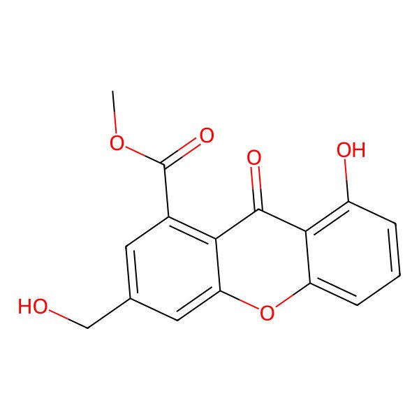 2D Structure of 8-hydroxy-3-hydroxymethyl-9-oxo-9H-xanthene-1-carboxylic acid methyl ester